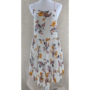 Intimately Free People Floral Tiered Mini Dress White Yellow Lace Up Back Small